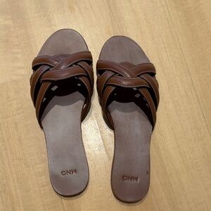 Mango Dark Brown Leather Sandals NEW